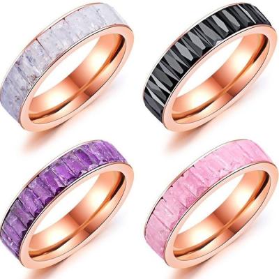 China OUXI Personality Elegant CLASSIC Rose Gold Plated Stainless Steel Zircon Rings Fashion Gift Jewelry Manufacturer B70167 for sale