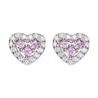 China OUXI FASHIONABLE shiny pale pink heart shape stud earrings for girls C21743 for sale