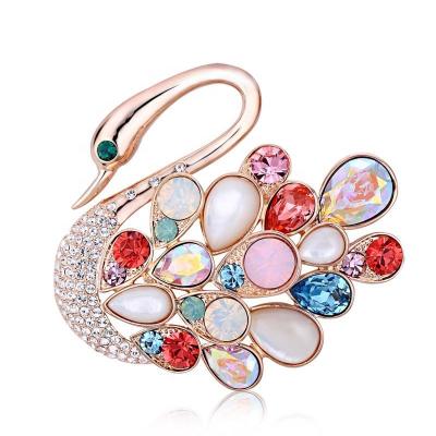 China OUXI ALLOY Royal Colored Rhinestone Crystal Swan Brooch For Women Ladies Customized 60055 for sale