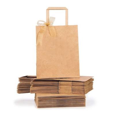 China Recyclable Cheap Recyclable Kraft Paper Clothing Retail Packaging Brown Paper Bag Customizable With Ribbon Handle for sale