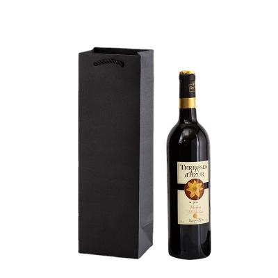 China Customizable Luxury Recyclable Logo Design Bag With Logo Black Packaging Paper Shopping Wine Retail Bag For Red Wine Packaging Belt Handle for sale