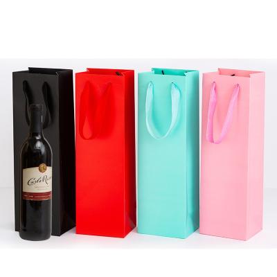 China Best Selling Recycled Recycled Wine Paper Bag Recyclable Printed Pink Personalized Red Wine Gift Paper Packaging Carry Bag for sale