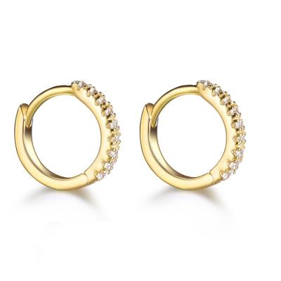 China Cute Hot Sale Earring Jewelry Minimalist 14k Gold Plated Zircon 925 Silver Circle Huggie For Women for sale