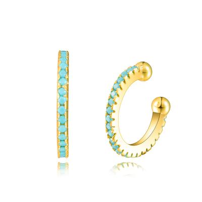 China New Fashion TRENDY 925 Sterling Silver Earrings Cuffs Nano Turquoise Simple Ear Cuffs For Women 2022 for sale