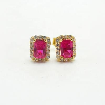 China Ruby Sapphire Emerald Gemstone Earrings Created IN FASHION 925 Sterling Silver Stud Earrings for sale