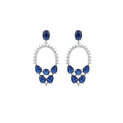 China CZ Oval Blue Women 925 Sterling Silver Stud Earrings For Drop Custom Stone Sapphire FASHIONABLE for sale