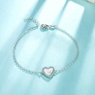 China FASHIONABLE Hot Sale Shell Pearl Heart Shape 925 Sterling Silver Charm Bracelet for sale