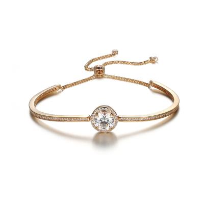 China Wholesale FASHION Adjustable Bracelet and Bangle 100% 925 Sterling Silver Rose Golden Cz Diamonds Charm for sale