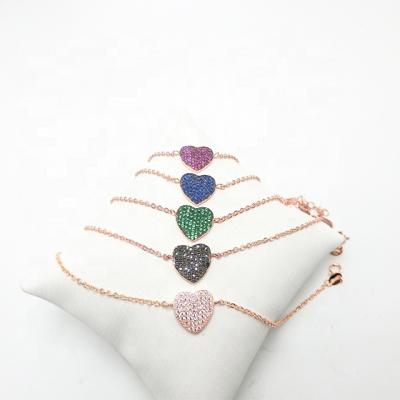 China Trendy Design Jewelry CZS 925 Sterling Silver Colorful Zircon Gold Plated Heart Shaped Heart Shaped Bracelets For Women for sale