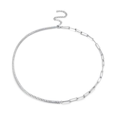 China FASHIONABLE Hot Sale 925 Sterling Silver Cz Tennis Chain Necklace 14k Gold Plated Tennis Link Chain Necklace For Women for sale