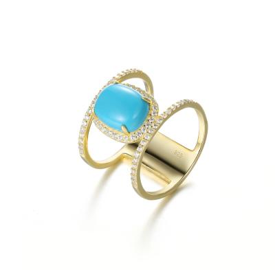 China Luxury 925 FASHIONABLE CZ plated by Sterling Silver Ring Yellow Gold Ring Synthetic Turquoise Engagement Ring for sale