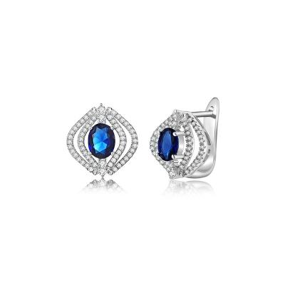 China Jewelry Set 925 Sterling Silver Jewelry Sets Oval Shape Center Created Sapphire Ring Earrings Necklace For Women blue for sale