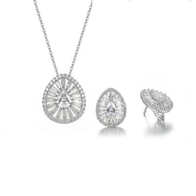 China TRENDY Bride Jewelry Sets 925 Sterling Cubic Zirconia Silver Cz Gemstone Earrings Necklace Set for sale