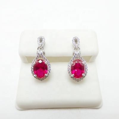 China FASHIONABLE 925 Bridal Jewelry Set Ruby Stone Pendant Earrings Women Synthetic Created Luxury Sterling Silver Jewelry Sets for sale