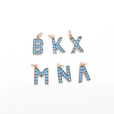 China FASHIONABLE Custom Silver Alphabet Letter J N S 925 Turquoise CZ English Letter Pendant Charm Pendant for sale