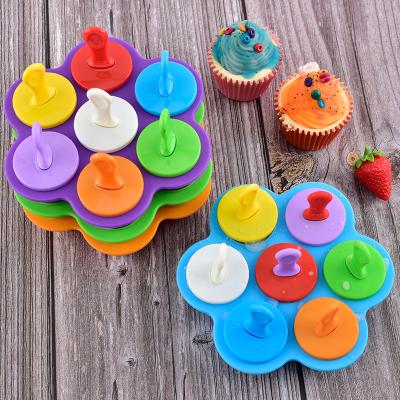 China Viable 7 Grids Ice Cream Pops Molds Ice Lolly Stick Silicone Ice Cream Maker Candy Color Silicone Food Supplement Box Fruit Shake for sale