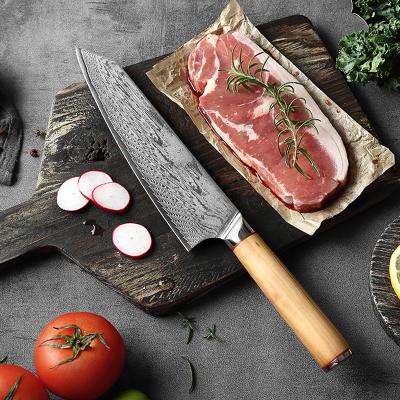 China 8 Inch Chef Knife Professional Damascus Knife VG10 Blade High Quality Viable Kitchen Knives Olive Solid Wood Very Sharp Cooking Knives for sale