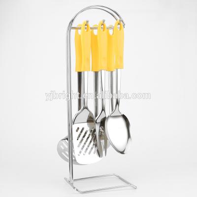 China Metal Stainless Steel Kitchen Utensil Set Of 6 With Rack Holder for sale