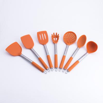 China A10517 ORANGE COLOR SILICONE HANDLE 7 PCS SILICONE KITCHEN UTENSIL SET for sale