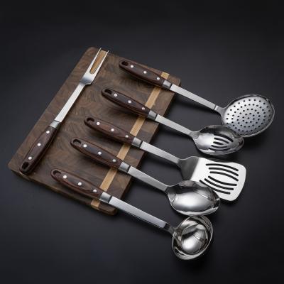 China CLASSIC Color 6pcs Handle Stainless Steel Kitchen Cookware Instrument Accessories Wooden Tool Kit for sale