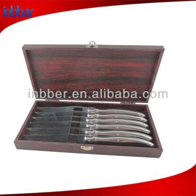 China Sustainable Wooden Case 6pcs Laguiole Stainless Steel Steak Knife Set for sale