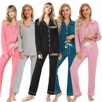 China High Quality Custom Luxury Sleepwear QUICK DRY Fiber Bamboo Pajamas Set Comfortable Cotton Solid Comfortable Loungewear Two Pieces for sale