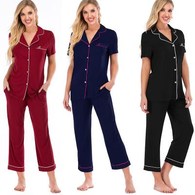 China QUICK DRY Women Pajamas Set Bamboo Button Down Sleepwear Short Sleeve Nightgowns Loungewear Pants for sale