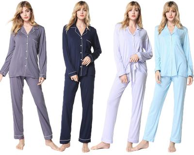 China Factory Wholesale OEM Custom Bamboo Thermal Cotton Printed Pajamas Adult Loungewear Women Ladies Pajama Set Long for sale