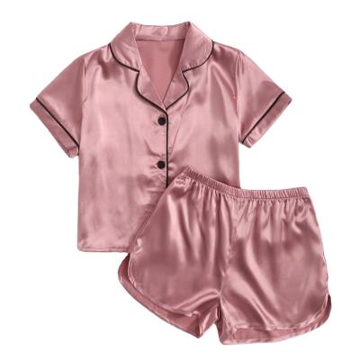 China New Products Kids Pajamas Thermal Solid 2 Pieces Kids Clothing Short Sleeve Sets Satin Woven Silk Pajamas For Girl for sale