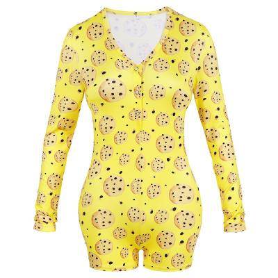 China QUICK DRY Onesie Pajamas For Women V Neck Bodycon Long Sleeve Jumpsuit Short Romper Sleepwear Pajamas for sale