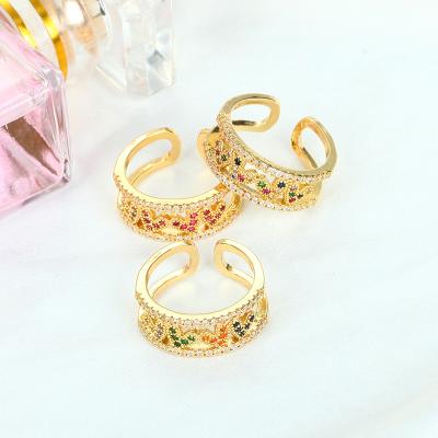 China Punk 2021 Adjustable Rings Ring Anello Di Zircone Exquisite Colorful Copper Platring Ring Fashion 18K Gold Luxury Zircon Women Inlay for sale