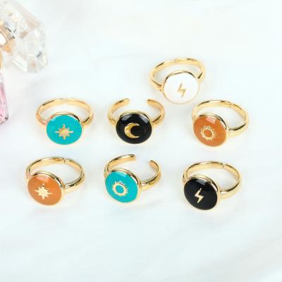 China New Punk Sun Moon Enamel Ring Adjustable Gold Plating Luxury Copper Rings Exquisite Colorful Couple Rings Jewelry Women Anel Sol Lua for sale