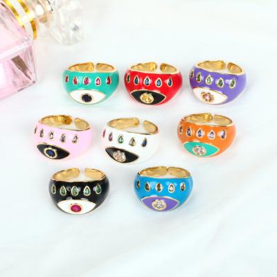 China Punk 2021 Colorful Jewelry Women Anel De Olho Couples Rings Gold Plating Rings Exquisite Zircon Inlay Fashion Micro Enamel Eye for sale