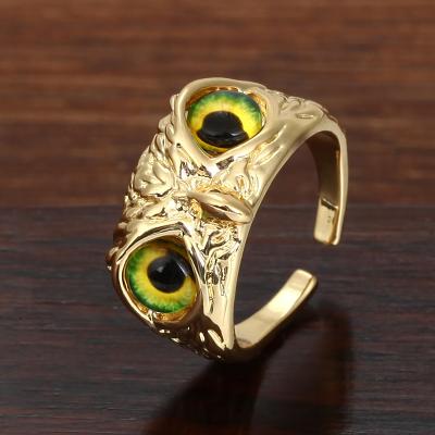 China Punk Women Inlay Micro Crystal Owl Ring 18K Gold Plated Colorful Adjustable Women Ring Fashion Exquisite Rings For Anel De Coruja for sale