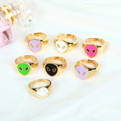 China 2021 Punk Women Luxury Enamel Pattern Chunky Ring Fashion Colorful 18K Foreign Gold Plating Rings Exquisite Women Rings Anello Alieno for sale