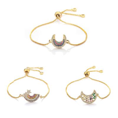 China Womennew Luxury Colorful Zircon Bracelets Hip Hop Bracelet Bangles Moon Shape Luxury Creative Zircon Bracelet Bangles Women for sale