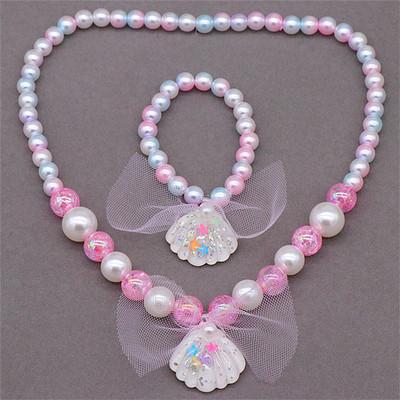 China New Cute Children's Necklace Bracelet Set Jewelry Imitation Mermaid Shell Pearl Necklace Swimsuit Accessories Party Little Girls for sale