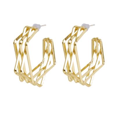 China Fashion New Vintage Gold Plated Irregular Square Metal Layered Earrings for sale