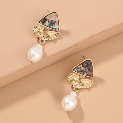 China FASHIONABLE new jewelry abalone pearl detachable wearing earrings two long shell natural simple triangle earrings for sale