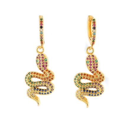 China FASHIONABLE Luxury 18K Gold Plated Stud Earrings Women Snake Colorful Crystal Zircon Copper Earrings Set Jewelry Gift For Women Gift 2021 for sale