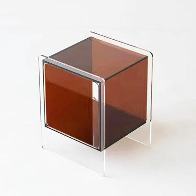 China Contemporary minimalist clear acrylic side table living room coffee table acrylic side table magazine rack with casters for sale