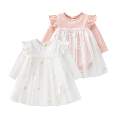 China SIMIRI Breathable Boutique Newest Arrival Baby Clothes Flare Sleeve Tulle Floral Embroidery Baby Dress for sale