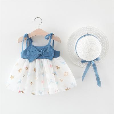 China SIMIRI 2021 Fashion Girl Dress Summer Baby Strap Bow Tulle Baby Gril Dress Washable With Hat For Toddler for sale