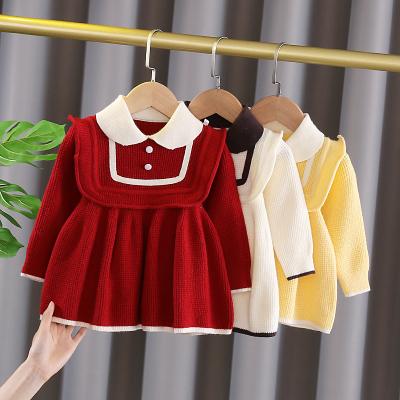 China Washable Korean Style Doll Collar SIMIRI Long Sleeve Sweater Sweater Girls Princess Knitted Dress for sale