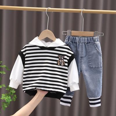 China SIMIRI Hot Sale Casual Boy Sets Striped Kids Invest Hooded Sweatshirt + Denim Pants Fall Winter Clothing Sets for sale