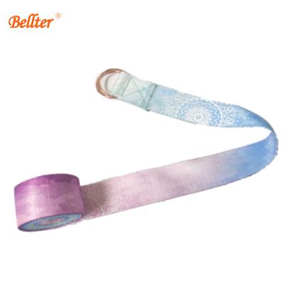 China Polyester Printed Yoga Strap For Stretching Durable Yoga Belt With Metal D Clip for sale