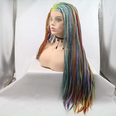 China Handwoven Black Rainbow Three-Strand Braid Braiding Hair Chemical Fiber Lace Front Braid Wig For Black Women for sale