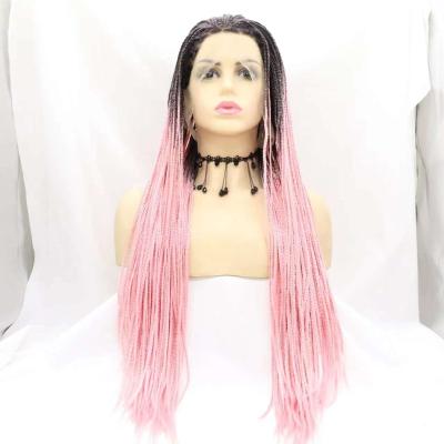 China Braids Wholesale African Braiding Hair Wig Braid Synthetic Hair Vendors Lace Front Braided Wigs For Black Women for sale