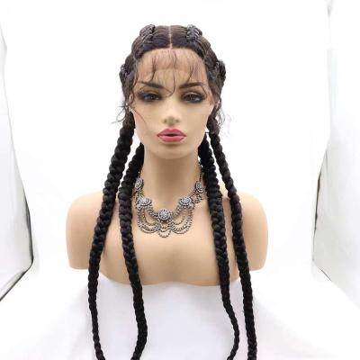 China Swiss Lace Braid Hair High Temperature Fiber Quadruple Hand Tied Wigs, High Quality Lace Front Braided Wigs For Black Women for sale