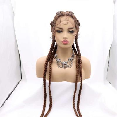 China High Temperature Fiber Hand Tied Front Braiding Women White Quadruple Braided Wigs For High Quality Handmade Lace Wig Hair for sale